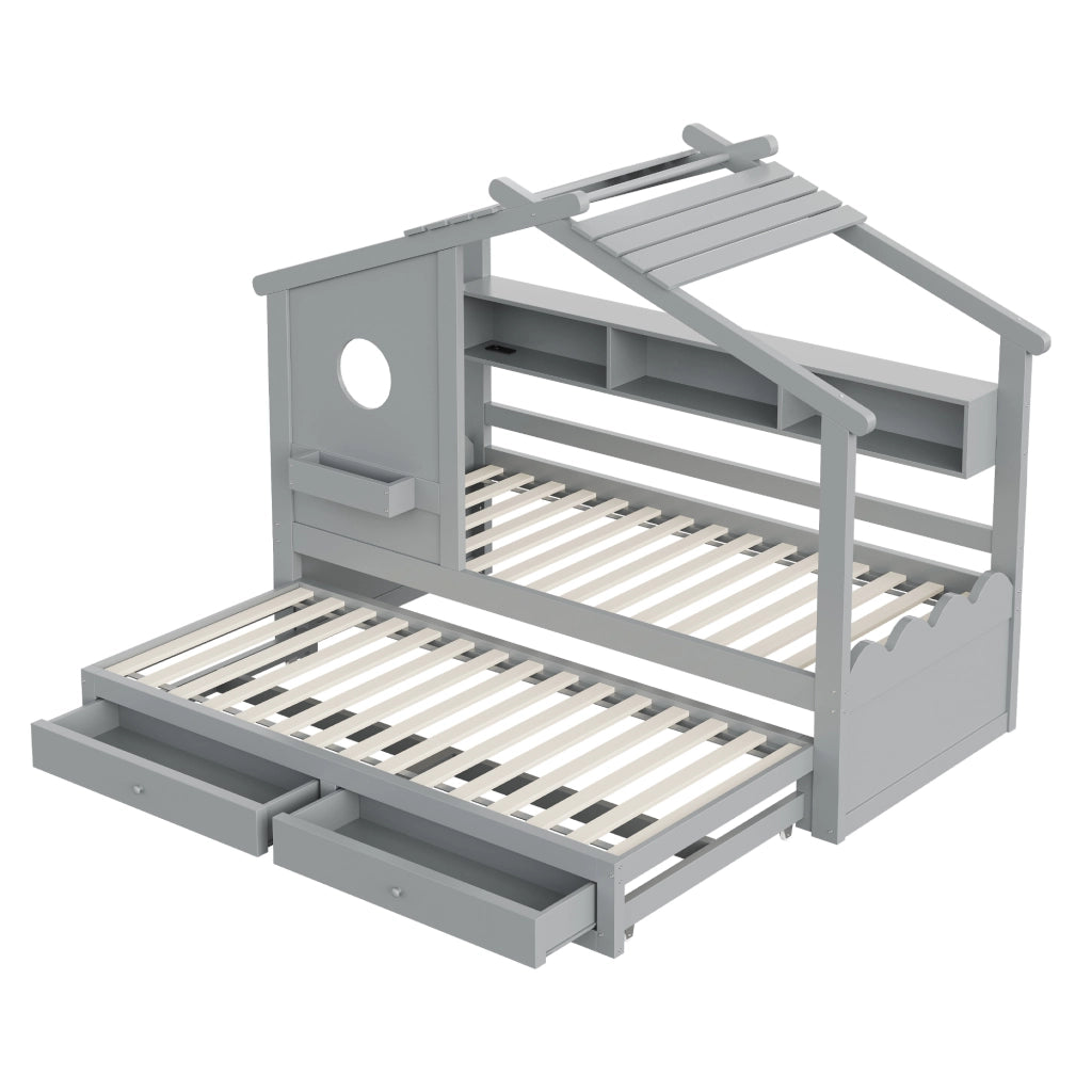 Letto 90200 grigio letto extra 90190 design casa cassetti USB+Tipo-C+LED mensole multifunzionali