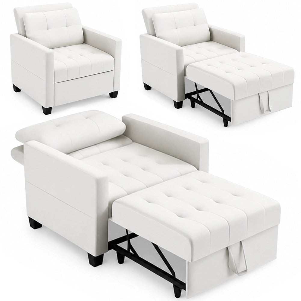 Poltrona Letto Singolo 91,5x83x90 cm Chaise Lounge Seduta Ergonomica in Poliestere Beige