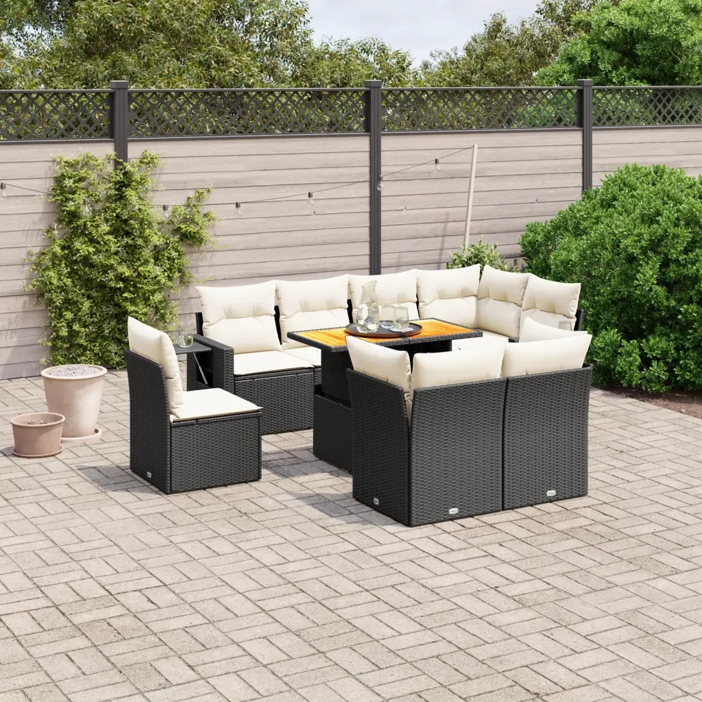 Set Divani da Giardino 9 pz con Cuscini Nero in Polyrattan 3271847