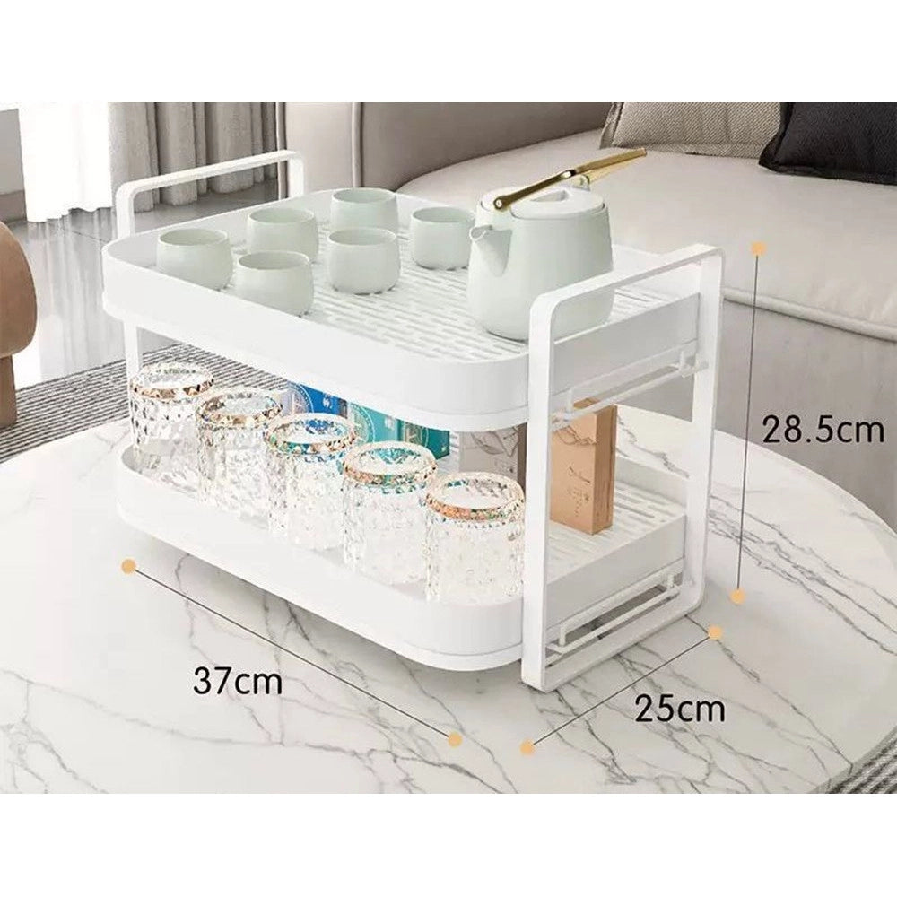 Trade Shop - Scolapiatti Mensola Con 2 Ripiani Impilabili Organizer In Metallo Con Vassoio Drenaggio -