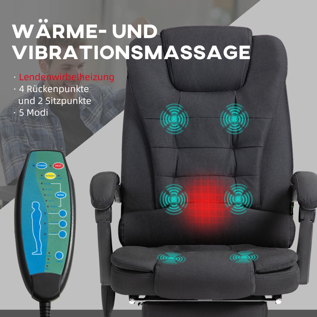 SEDIA Ufficio Massage Reclinabile 135° con Poggiapiedi e Riscaldamento Nera