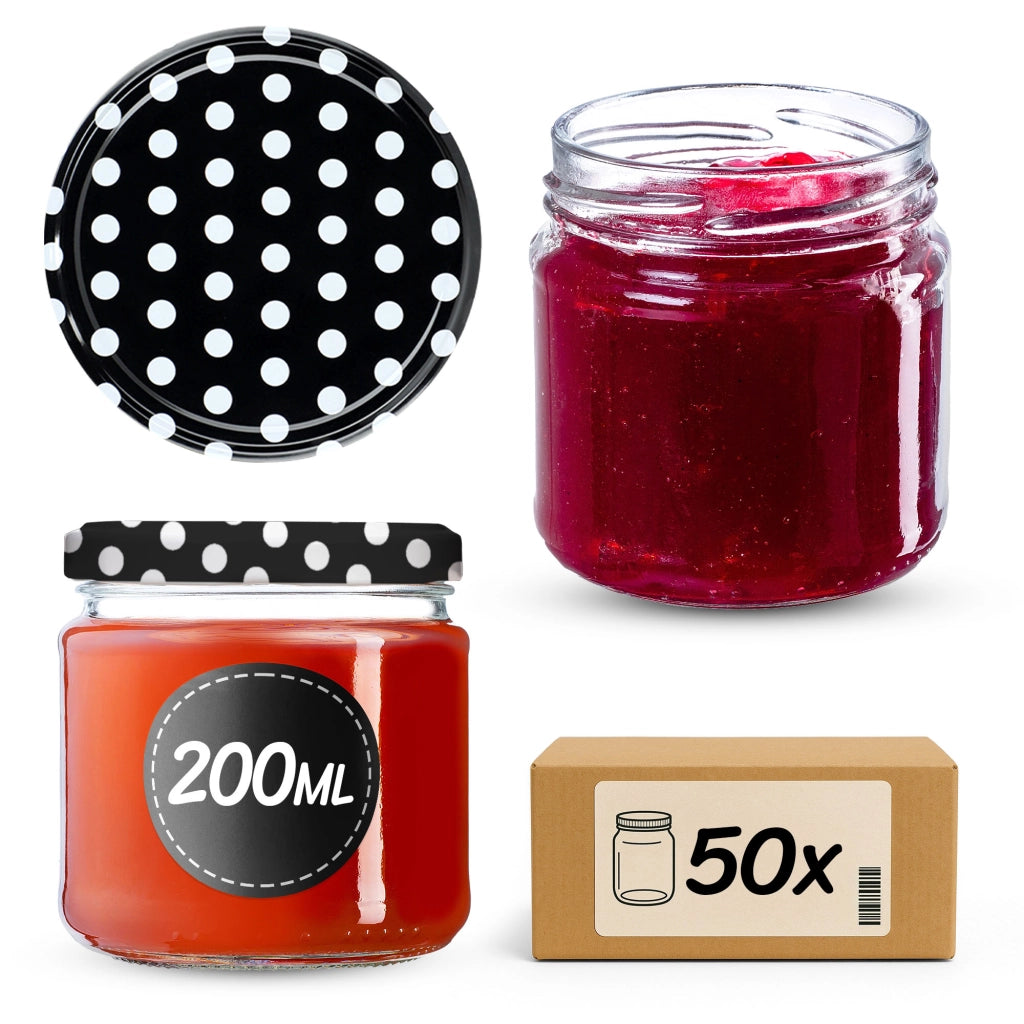Barattoli per conserve KADAX Lerma 200ml 50 pezzi 66mm + coperchio "Piselli neri"