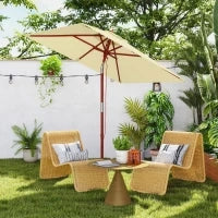 Ombrellone Rettangolare Inclinabile 2x1.5 m con 6 Stecche e Apertura a Corda, in Bambù e Poliestere Beige