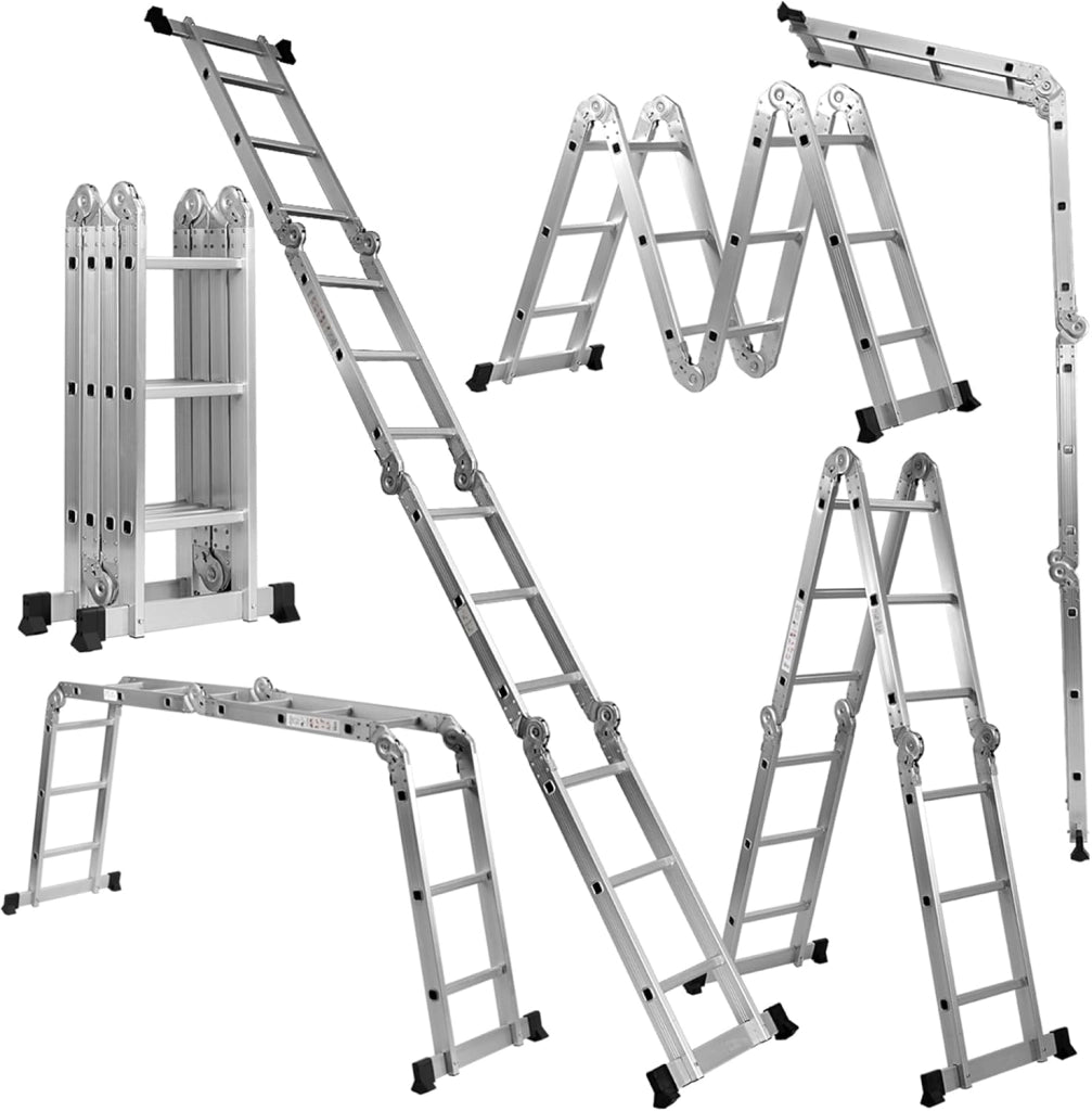 Scala Pieghevole Multiuso, Scala Estensibile con Struttura in Alluminio, Facile da Conservare, Piccola Scala per Uso Interno ed Esterno