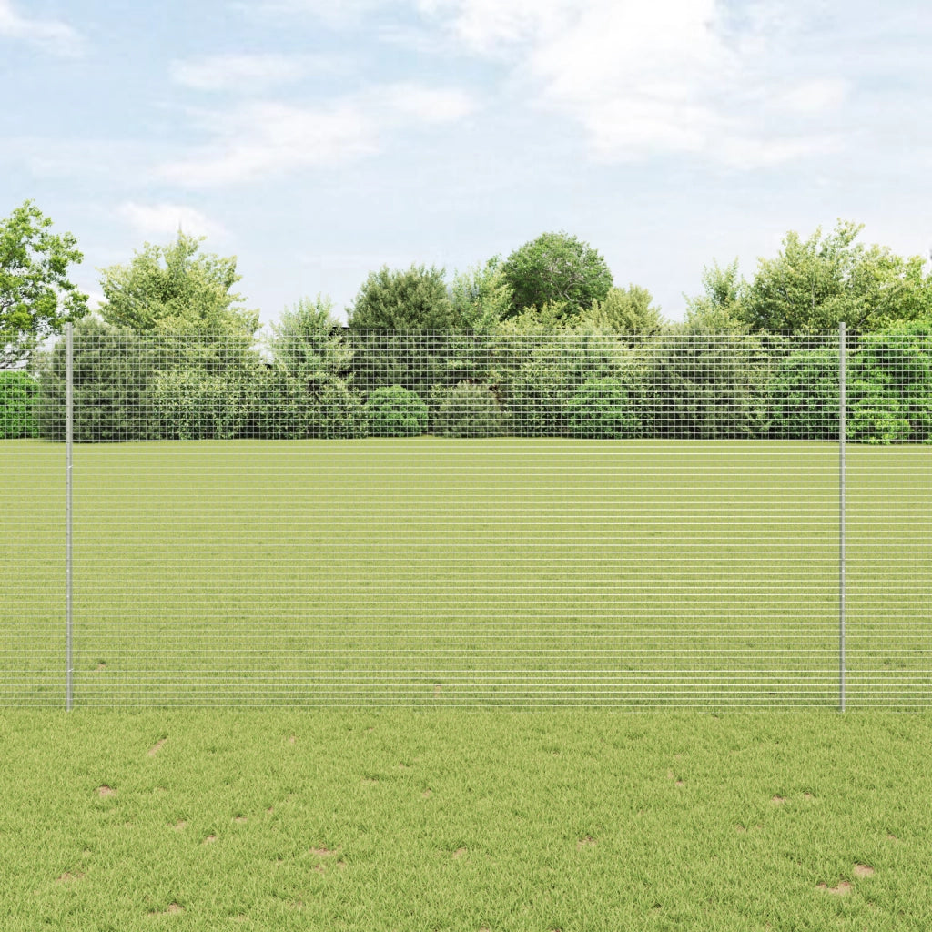Recinzione in Rete Saldato con 10 Pali U Argento 1.6x10 m Acciaio