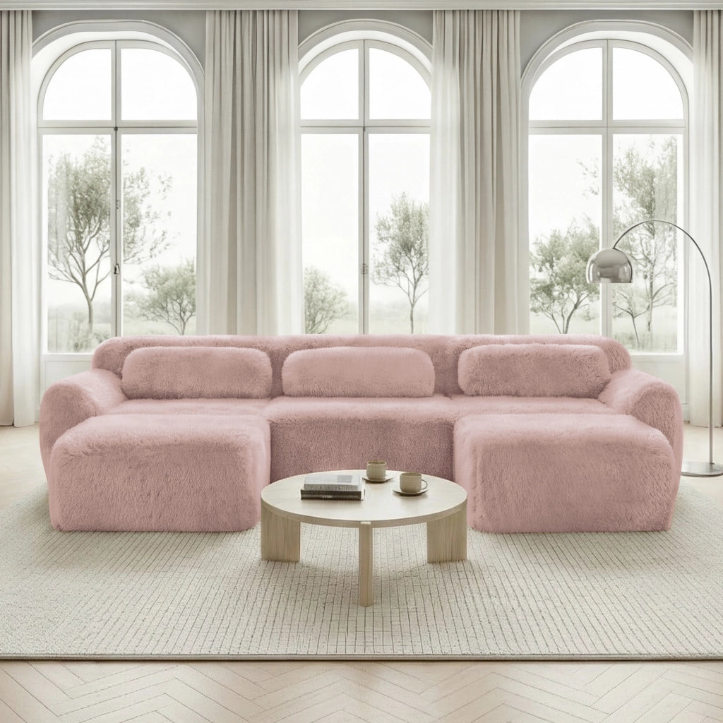 Divano Modulare a U con Cuscini ¨C MINIMAL ¨C Rosa, Velluto, Morbido