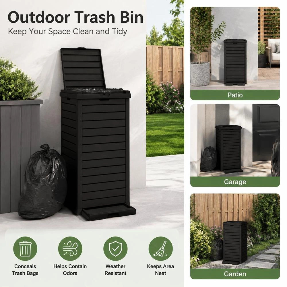 Outdoor Trash Can, Black, 41x41x86 Cm, Polypropylene