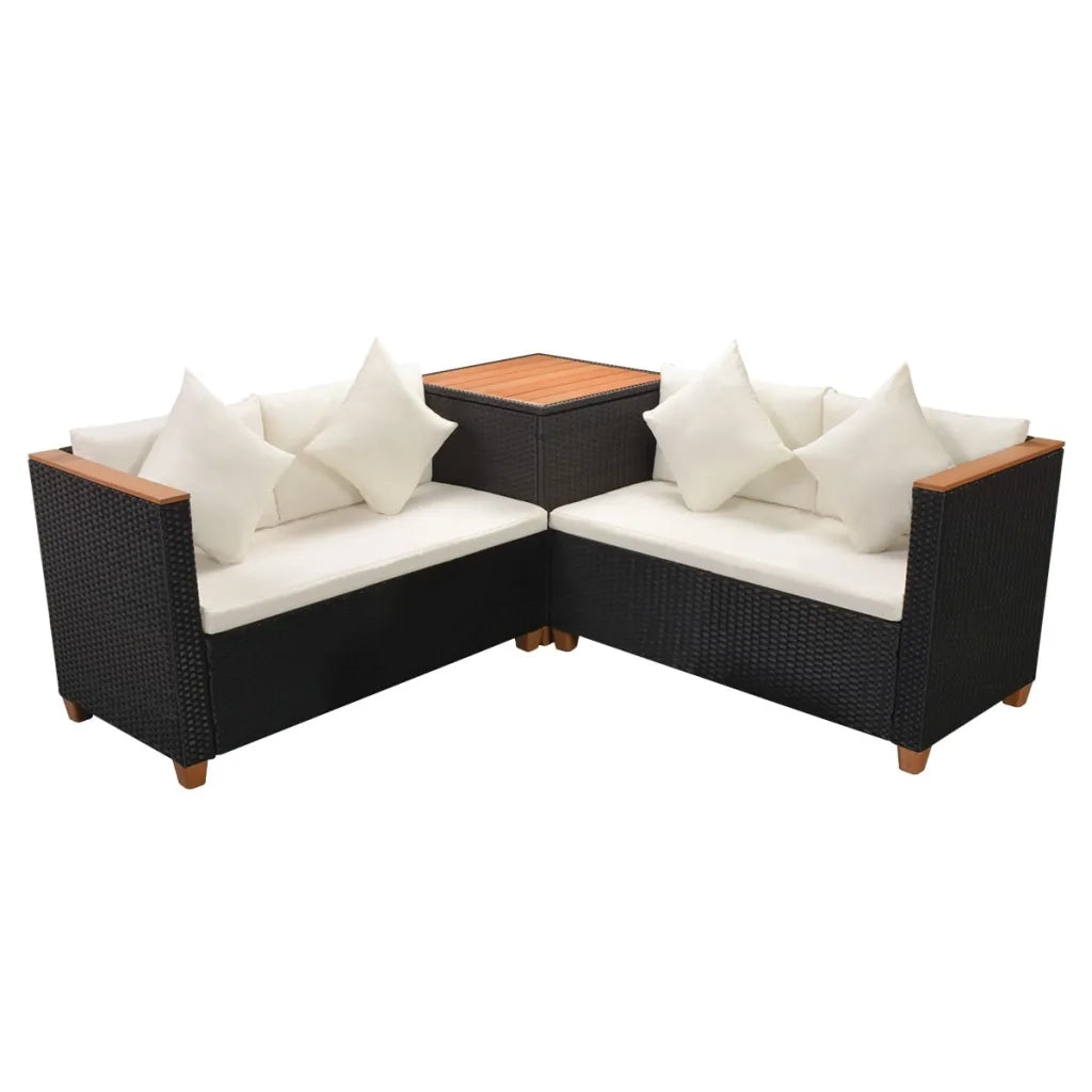 Set Divani da Giardino 4 pz con Cuscini in Polyrattan Nero 43003