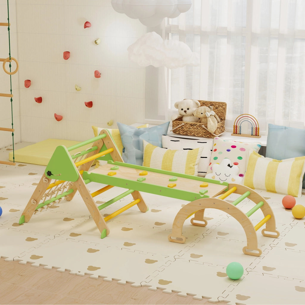 Gioco Montessori in Legno con Scivolo e Scala ¨C zephmum ¨C Verde
