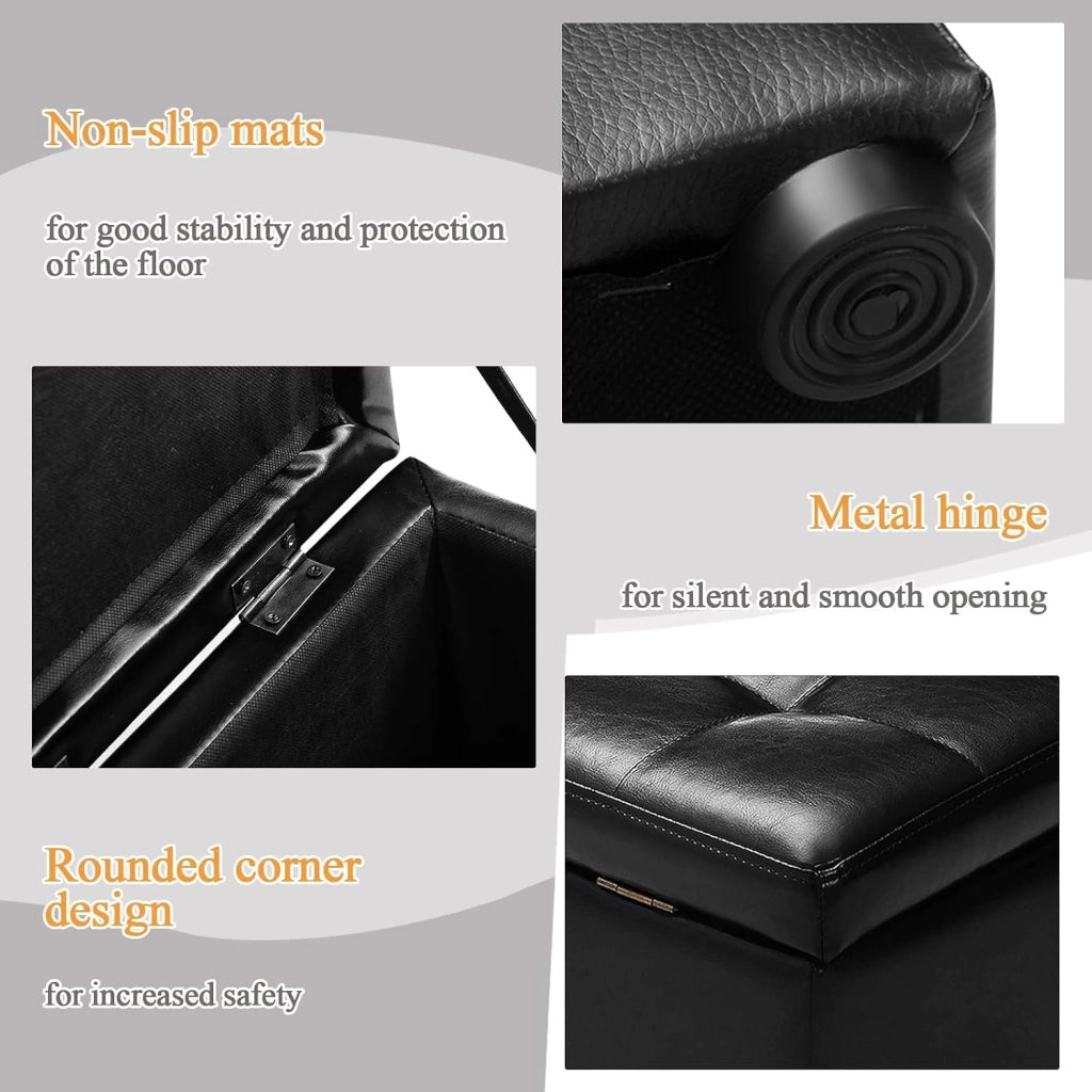Pouf Cubo Multifunzionale in PU 40x40x40cm, Sgabello di Stocaggio Salvaspazio, Cassapanca Cubo per Ingresso, Soggiorno, Camera da Letto (NERO)