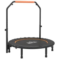 Trampolino Pieghevole Ø114 cm con Manubrio Regolabile Telaio in Acciaio, Arancione e Nero