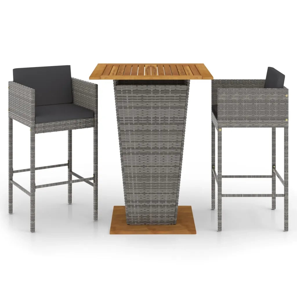 Set Bar da Giardino 3 pz con Cuscini in Polyrattan Grigio cod mxl 35343