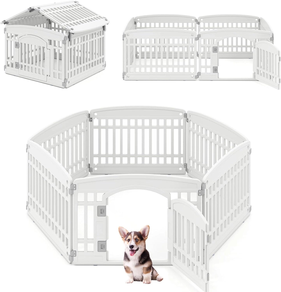 Recinto per Cani da Interno ed Esterno, Recinzione per Animali Domesti Pieghevole a 6 Pannelli 60 cm per Cani Medi e Piccoli con Porta di Bloccaggio Sicura, 172 x 87 x 60 cm