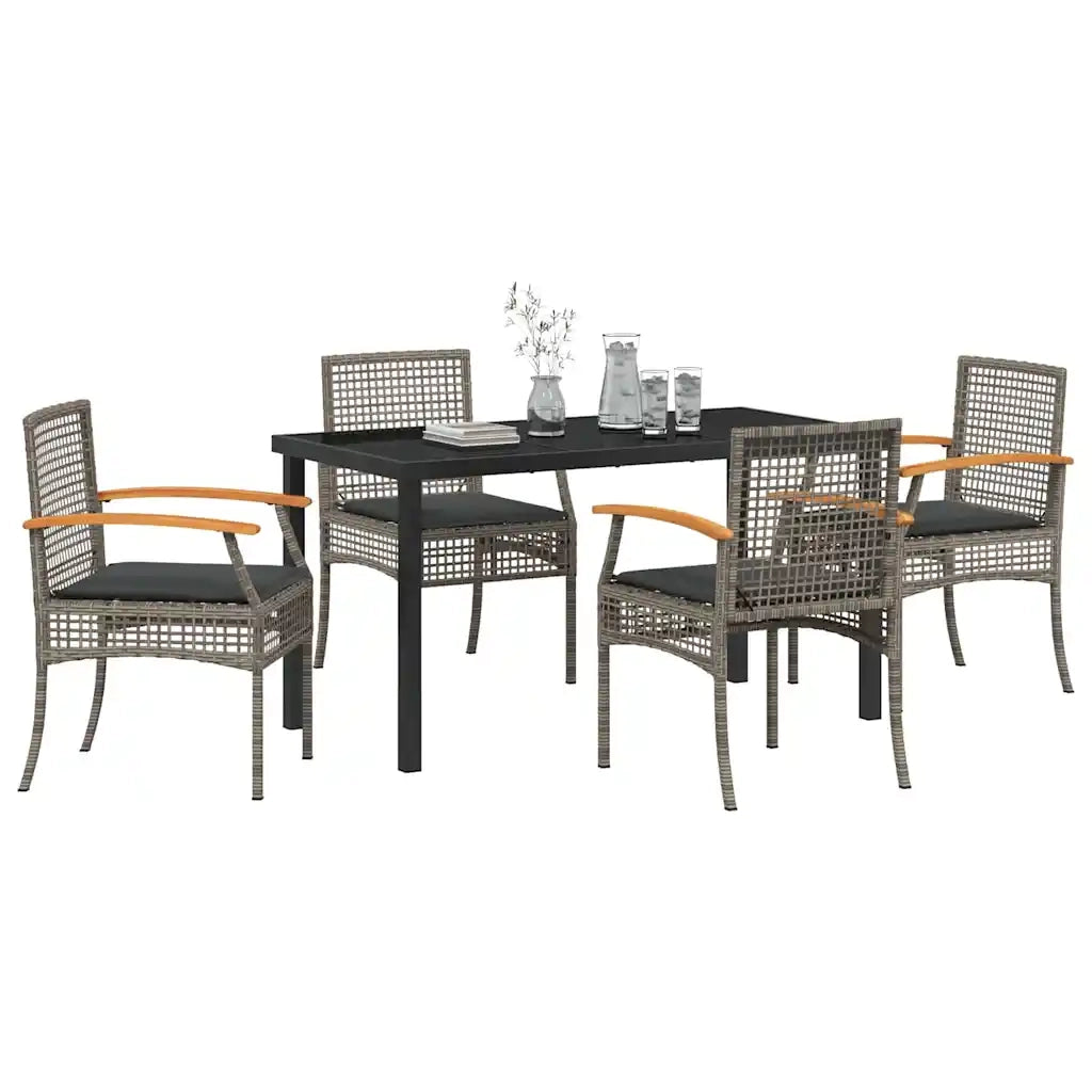 Set da Pranzo per Giardino 5 pcs Grigio e Nero Rattan 3380822
