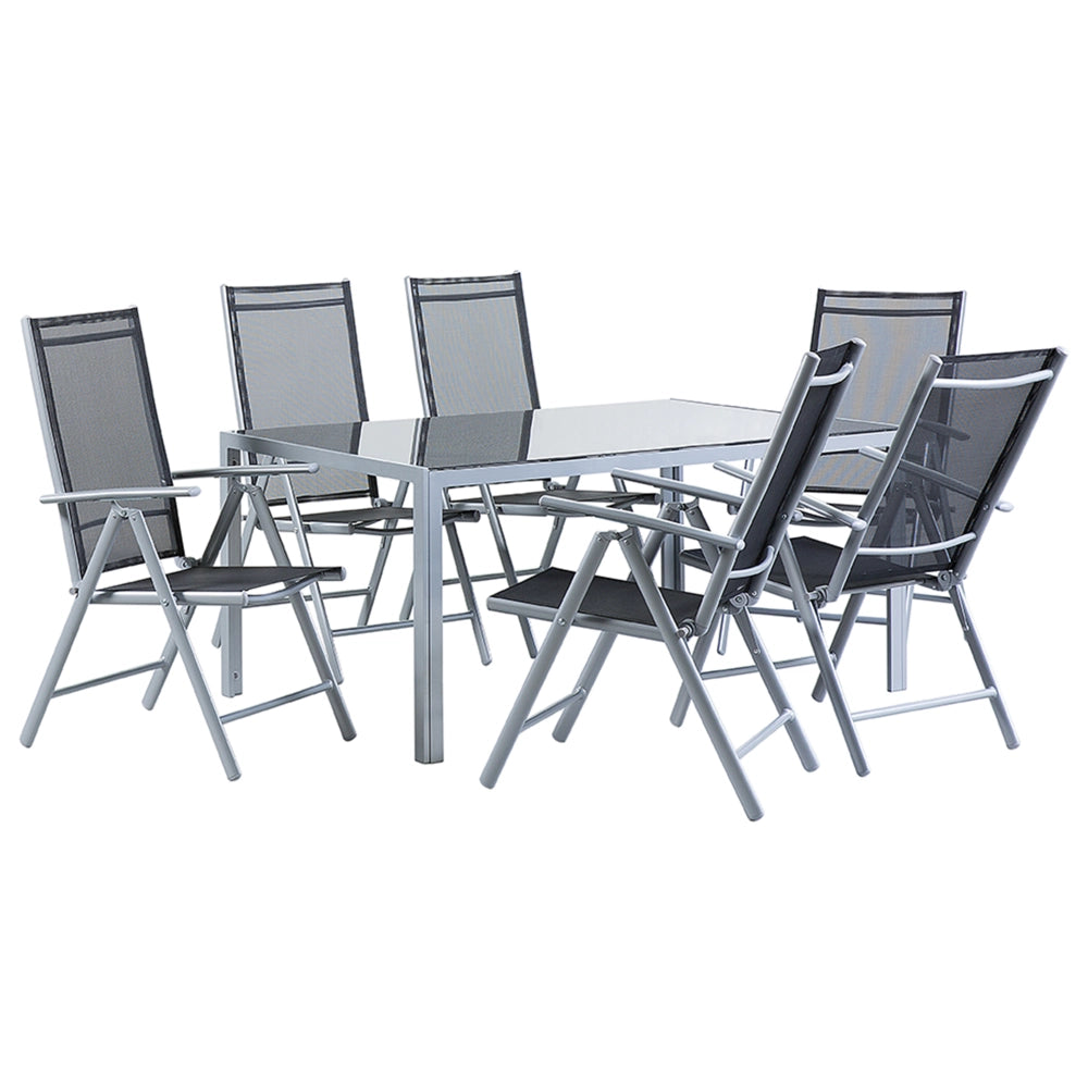 Set da pranzo da giardino in 7 pezzi Tavolo da pranzo in alluminio Nero con 6 sedie pieghevoli