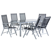 Set da pranzo da giardino in 7 pezzi Tavolo da pranzo in alluminio Nero con 6 sedie pieghevoli