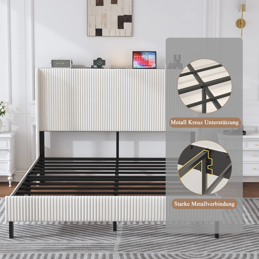 Letto Imbottito con Testiera in Tessuto ¨C MINIMAL ¨C 160x200, Struttura Metallo