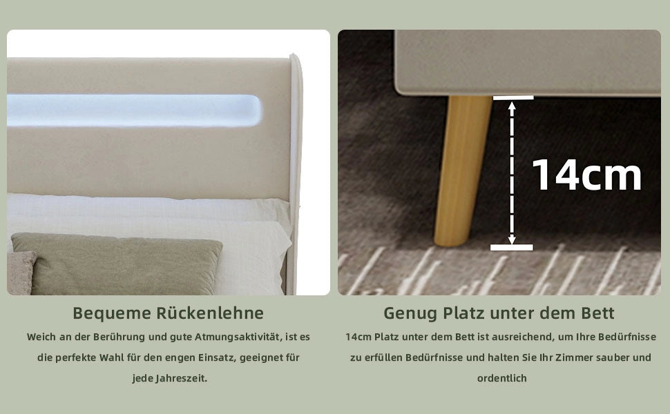 Letto imbottito con testiera LED ¨C Minimal ¨C Beige 160x200 cm