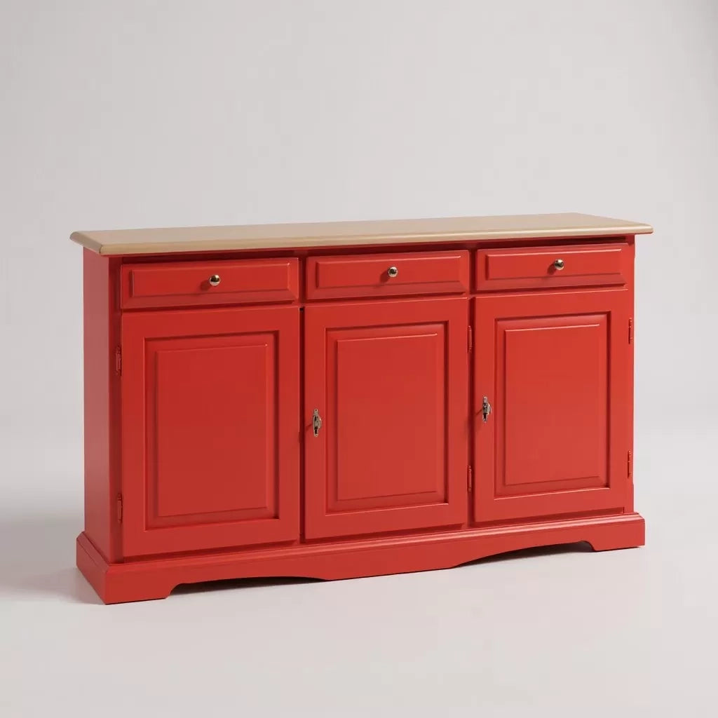 Madia credenza in legno laccato pennellato rosso  l.156 p.42 h.85 - Mobili 2G