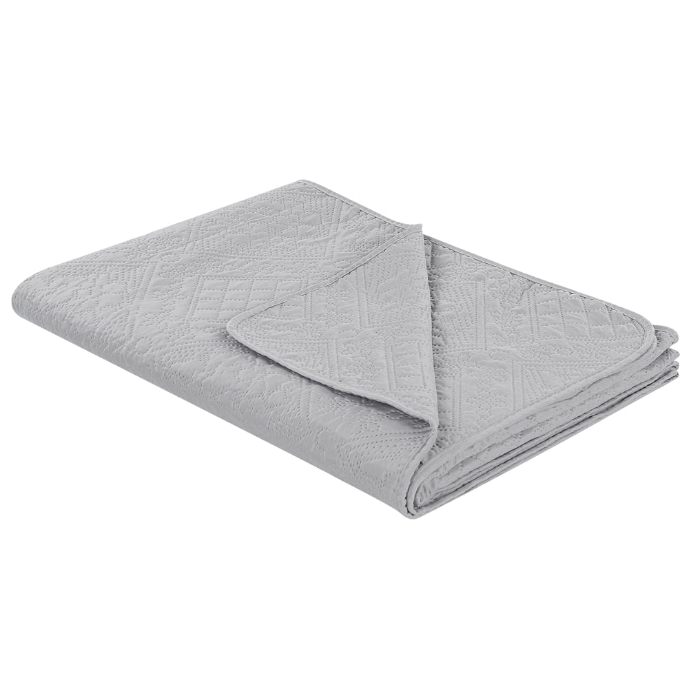 Copriletto in Tessuto di Poliestere Grigio 160 x 220 cm con Cuscini Motivo in Rilievo Decorativo Copriletto Lenzuola Classico Camera da Letto