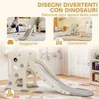 Scivolo per Bambini Pieghevole con Canestro e Palla da Basket, in PP e HDPE, 146x52x65 cm, Grigio e Crema