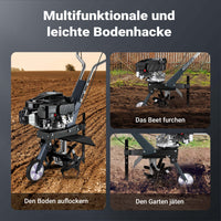 Motozappa a scoppio, fresa a scoppio, larghezza di lavoro 36 cm, profondità di lavoro 25 cm, motore a benzina a 4 tempi, 2,5 kW, 144cc , 4 set di lame