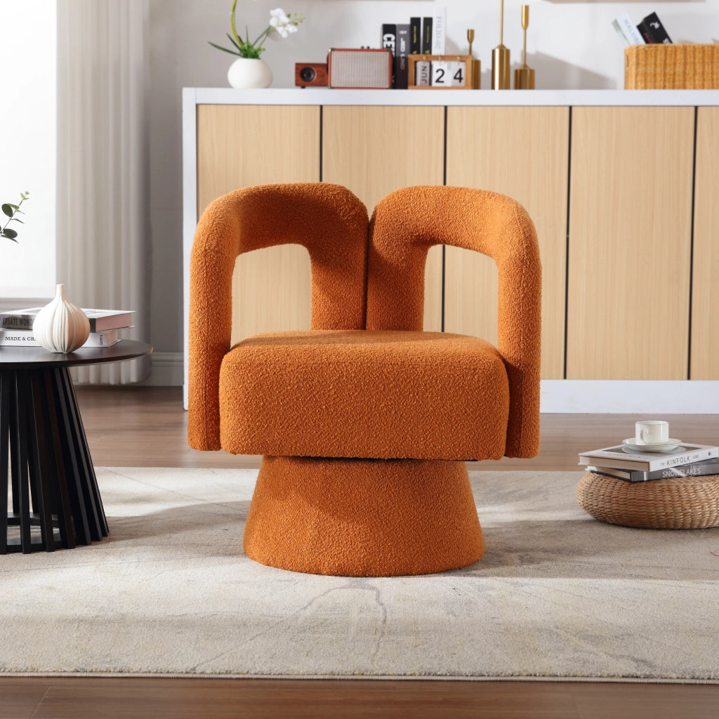 Poltrona girevole a 360° con braccioli arrotondati e seduta imbottita in tessuto bouclé arancione 67 x 55 x 74 cm