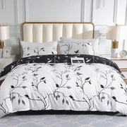 Coperta da letto 3 in 1 200 x 200 cm, modello fiorale, microfibra, 200 x 200 cm, microfibra, con cuscino con chiusura a raccordo, 2 maniglie, nero/bianco