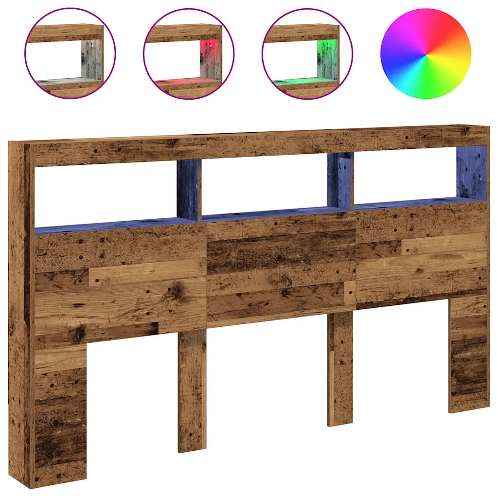 Testiera | Testata con Contenitore a LED Legno Antico 180x17x102 cm