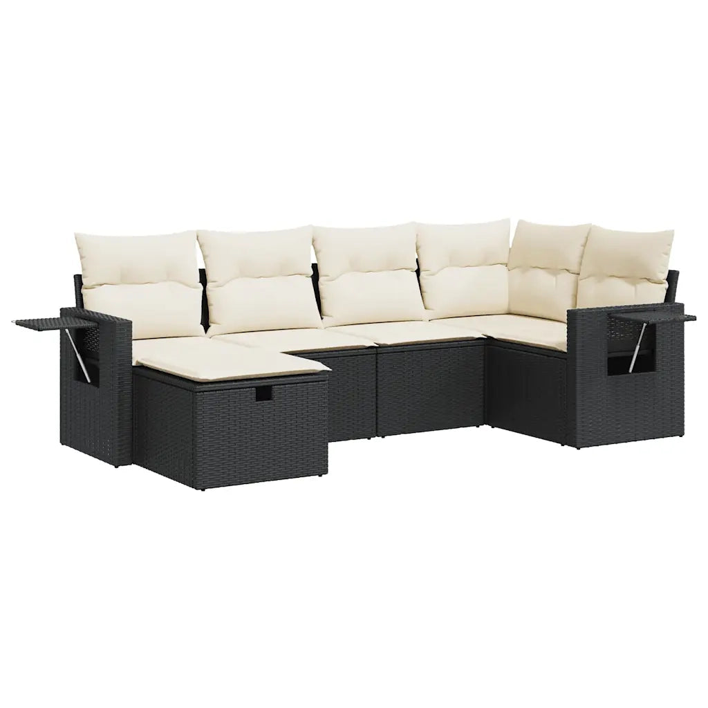 Set Divano da Giardino 6 pz con Cuscini Nero in Polyrattan 3325482