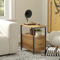 Tavolino comodino con 2 prese porta USB 1 presa tipo C cavo di 143 cm cassetti e scaffale legno naturale