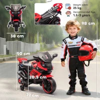 Moto Elettrica per Bambini 6V con Rotelle di Supporto Musica Faro per Bambini di 18-36 Mesi Rosso