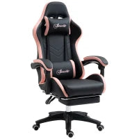 Sedia da Gaming ad Altezza Regolabile con Poggiatesta, 65x65x121-129 cm, Rosa e Nero