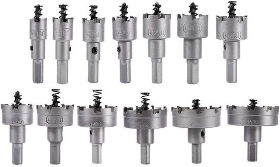 Set di seghe per metallo con 13 pezzi in TCT - corone da foratura in acciaio inossidabile - punta da foratura per metallo - per acciaio inossidabile - ferro - rame - plastica - legno - diametro 16 mm a 53 mm