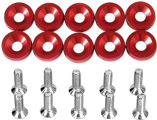 10 pezzi di anello di chiusura universale in alluminio anodizzato M6 - kit di abbellimento per vano motore - disco di protezione della ruota di soccorso rossa.