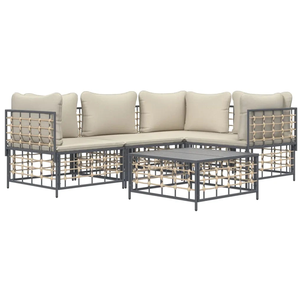 Set Divani da Giardino 5 pz con Cuscini Antracite in Polyrattan 3186748