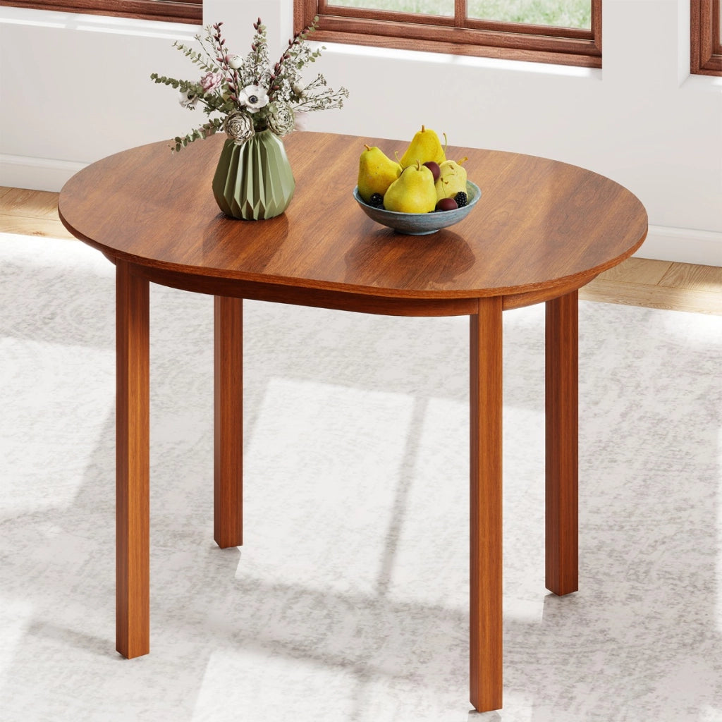 Tavolo da cucina ovale con gambe in legno di caucci¨´ per soggiorno, Tavolo da pranzo in legno per 2-4 persone Noce-Tavoli e sedie da pranzo