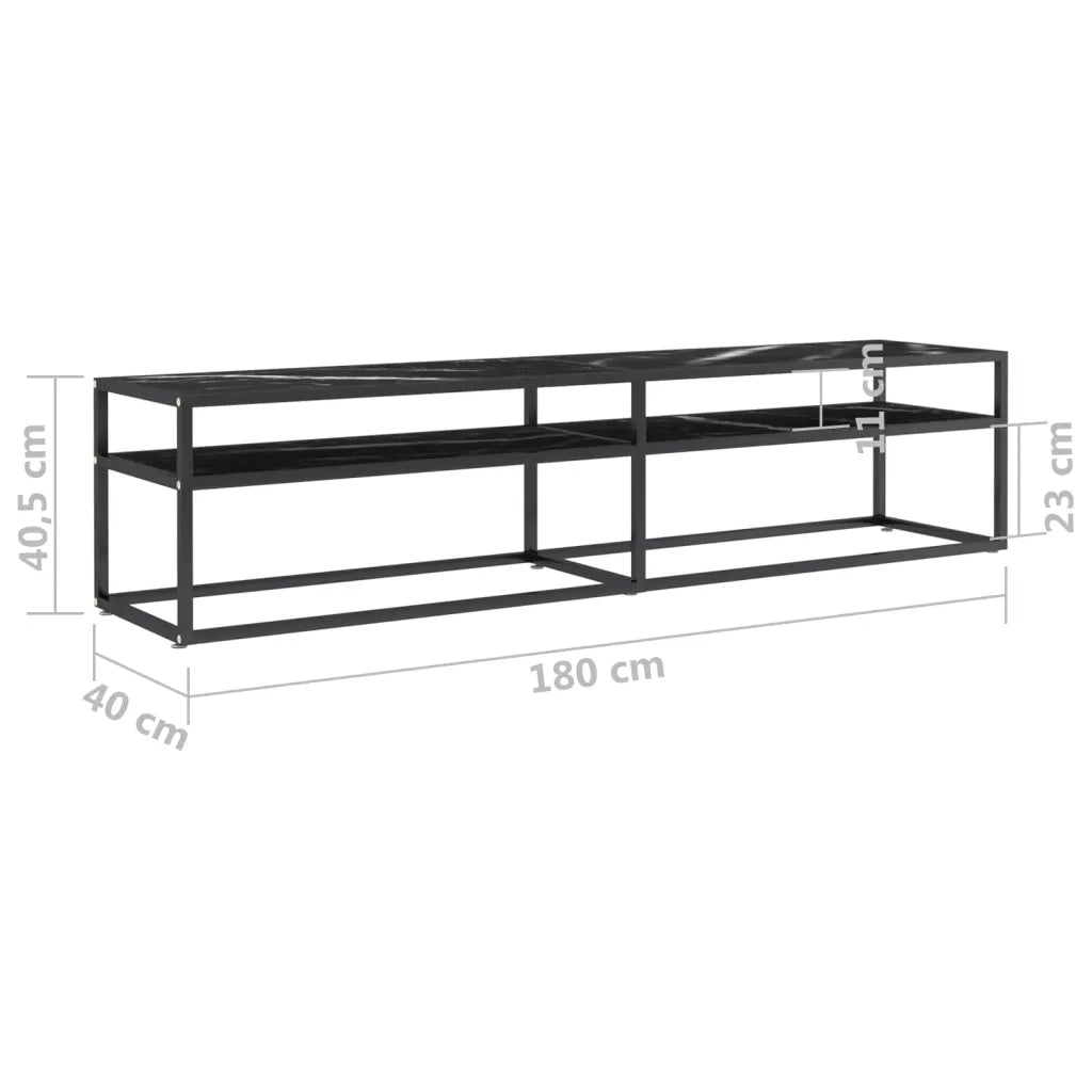 Mobile Porta TV Marmo Nero 180x40x40,5 cm in Vetro Temperato cod mxl 58813