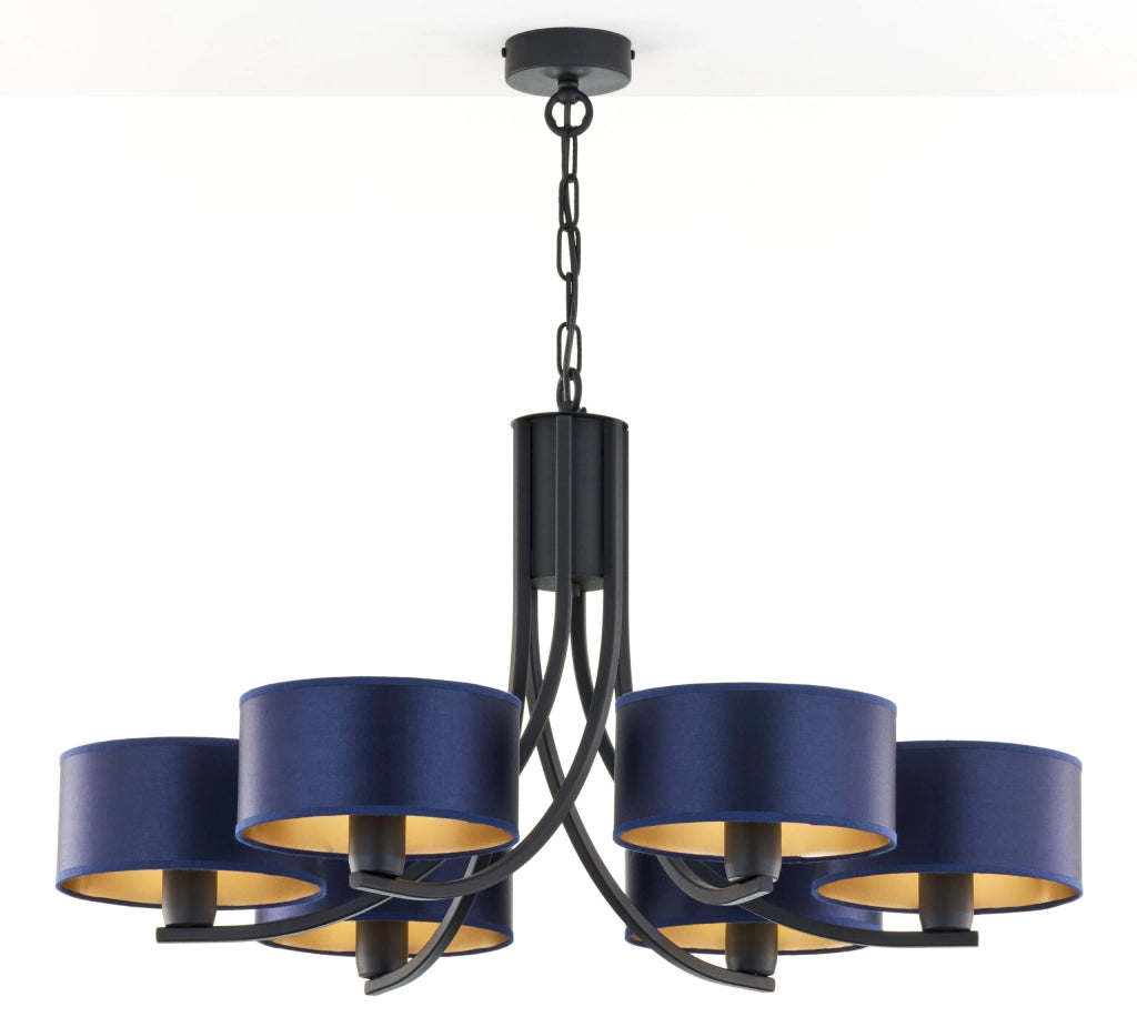 Lampadario nero a catena, paralumi blu 6xE27 ARTHUR Jupiter