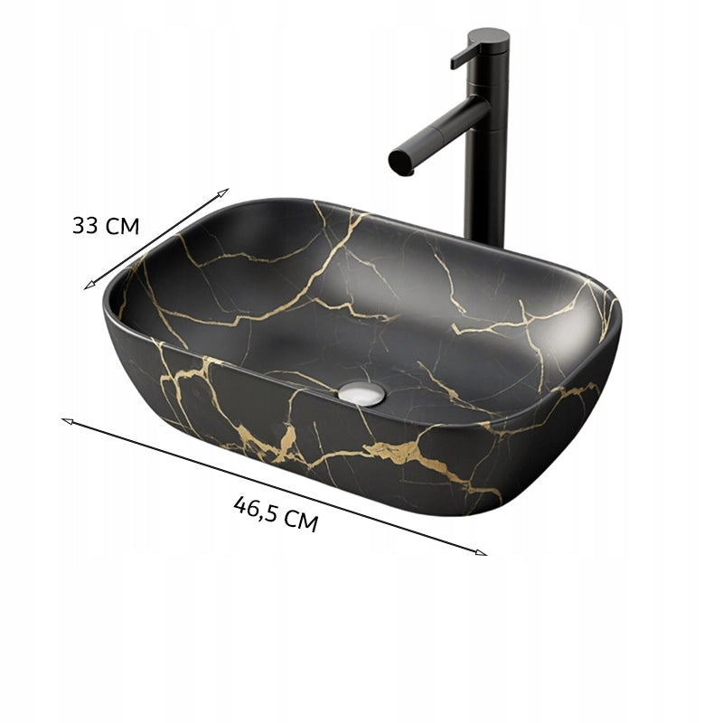 LAVABO DA APPOGGIO NERO OPACO MARMO CON VENE OVAL CERAMICA LOFT  46,5x33 CM