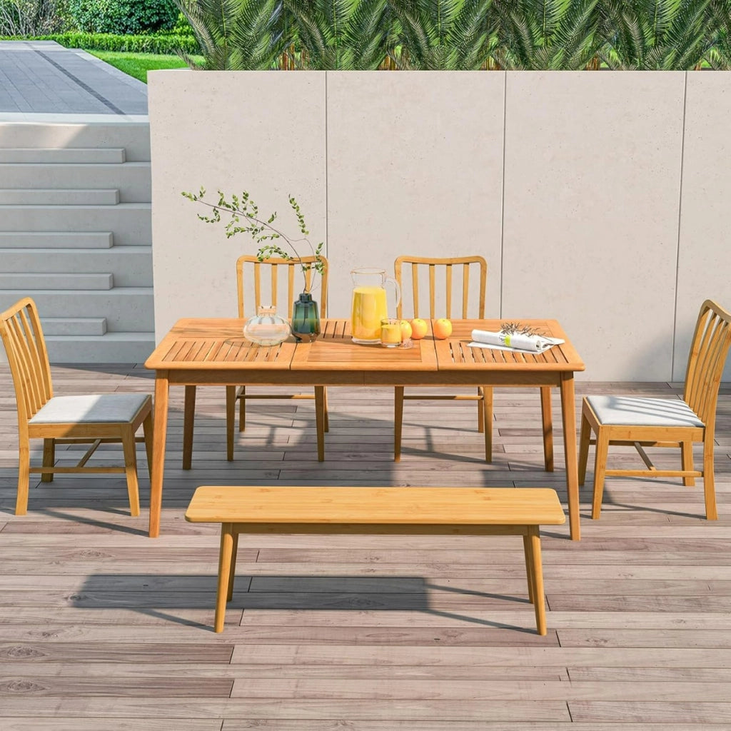 Tavolo da pranzo esterno in legno di acacia per 6 persone, Tavolo da picnic per patio e giardino