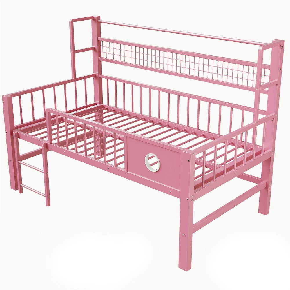 Letto a Soppalco Basso Bambini con Cassetti ¨C Xylo ¨C Rosa, Metallo, 90x200