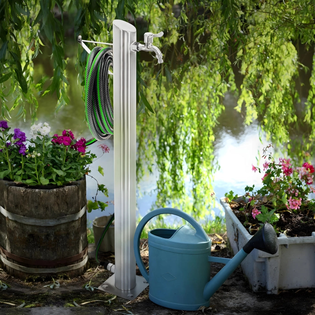 Fontana da giardino a colonna esterno in acciaio inox con cover impermeabile *** modello tiglio, confezione 1
