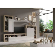Set di mobili da soggiorno collezione BURA, lunghezza 290 cm. Colori rovere Cadiz e bianco lucido laccato.