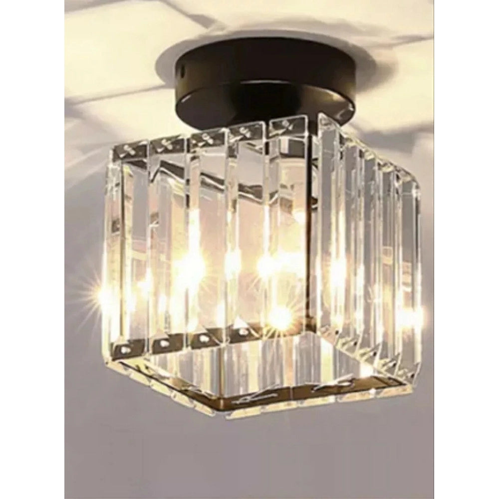 Trade Shop - Plafoniera Lampada Da Soffitto A Cubo Nero Attacco E27 In Cristallo Design Elegante -