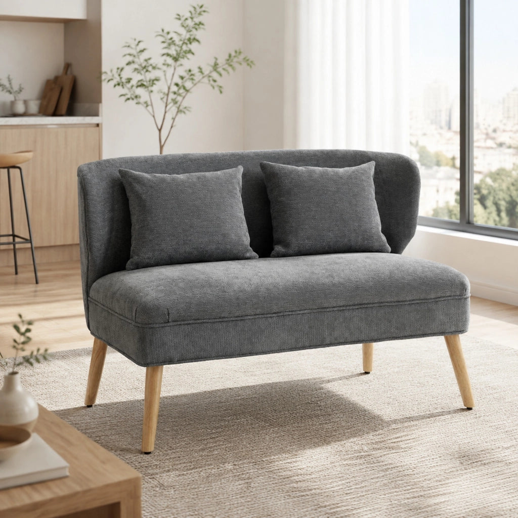 Divano 2 posti compatto in ciniglia grigio, 117 cm
