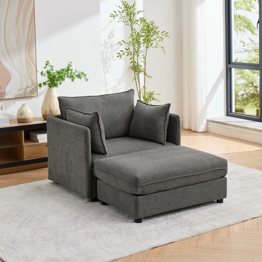 Poltrona lounge singola modulare con pouf contenitore in velluto grigio
