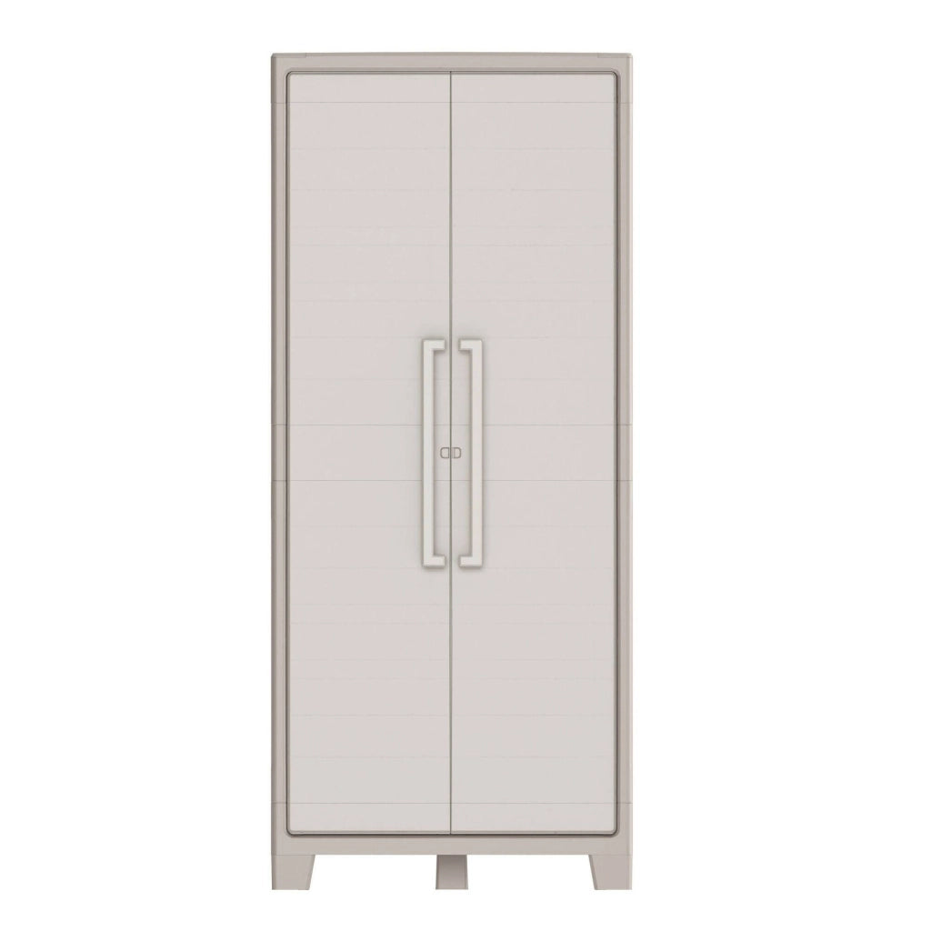 Armadio da esterno Grimsby, Mobile outdoor, Mobiletto giardino multiuso, Contenitore per balcone o garage, Made in Italy, 80x44 h182 cm, Sabbia