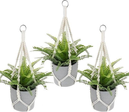 Macrama pianta - 3 pezzi - appeso - boho - filo di cotone - interni esterni giardino balcone terrazza finestra - 50 cm