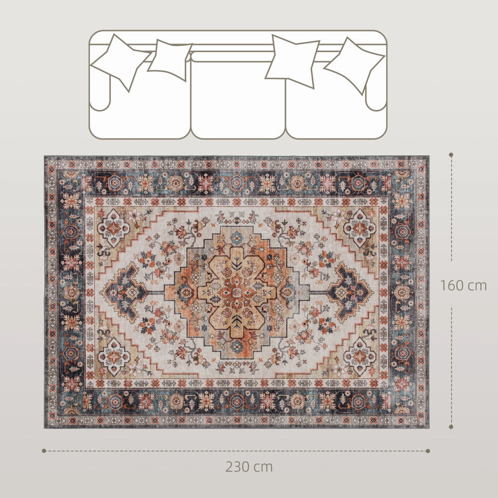 Tappeto Bohemien Antiscivolo e Lavabile 230x160 cm a Pelo Corto in Effetto Cashmere Marrone